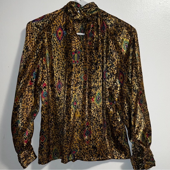 Vintage Nicole Blakes Petites Gold Turtle Neck Blouse - Picture 4 of 16